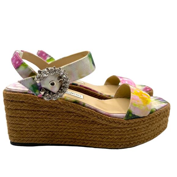 Jimmy Choo Mirabelle Crystal Embellished Wedges Sandals EU 37 - Picture 3 of 9